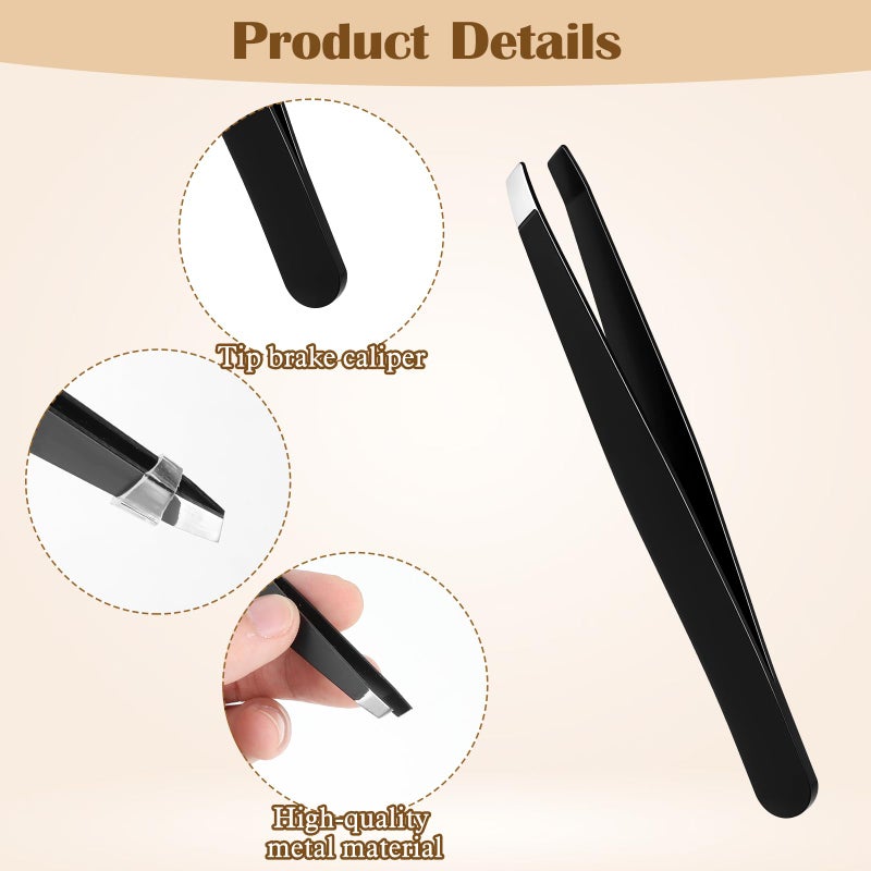 Styquenzer ملاقط للحواجب، مجموعة من 12 قطعة من ملاقط الحواجب المصنوعة من الفولاذ المقاوم للصدأ ذات الطرف المائل، ملاقط حواجب بالجملة للنساء والرجال، لون أسود - Image 3